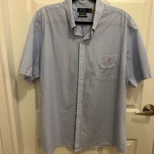 Ralph lauren short sleeve button down; striped searsucker